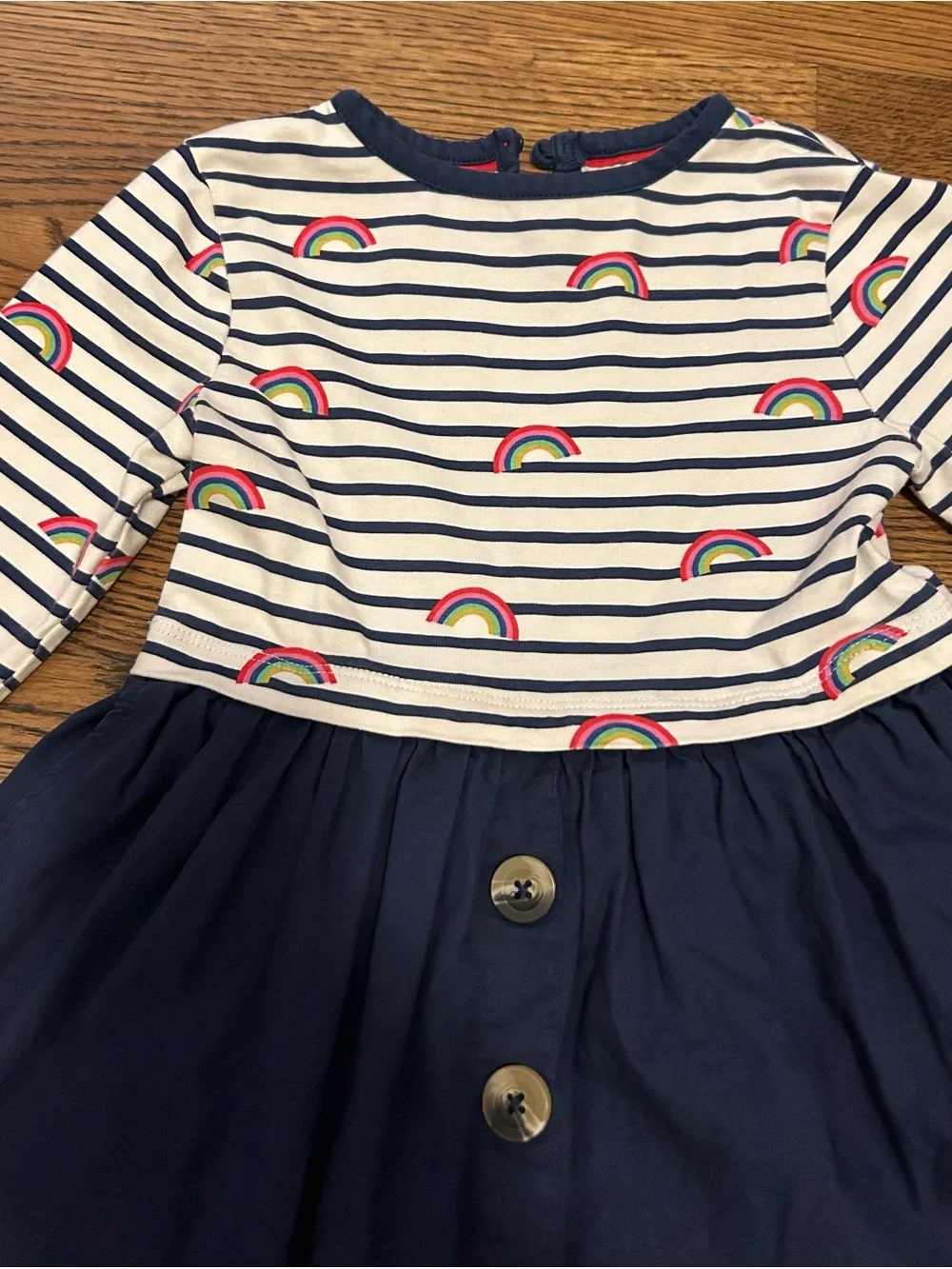 Mini Boden Rainbow and Stripes hopscotch dress with gathered skirt